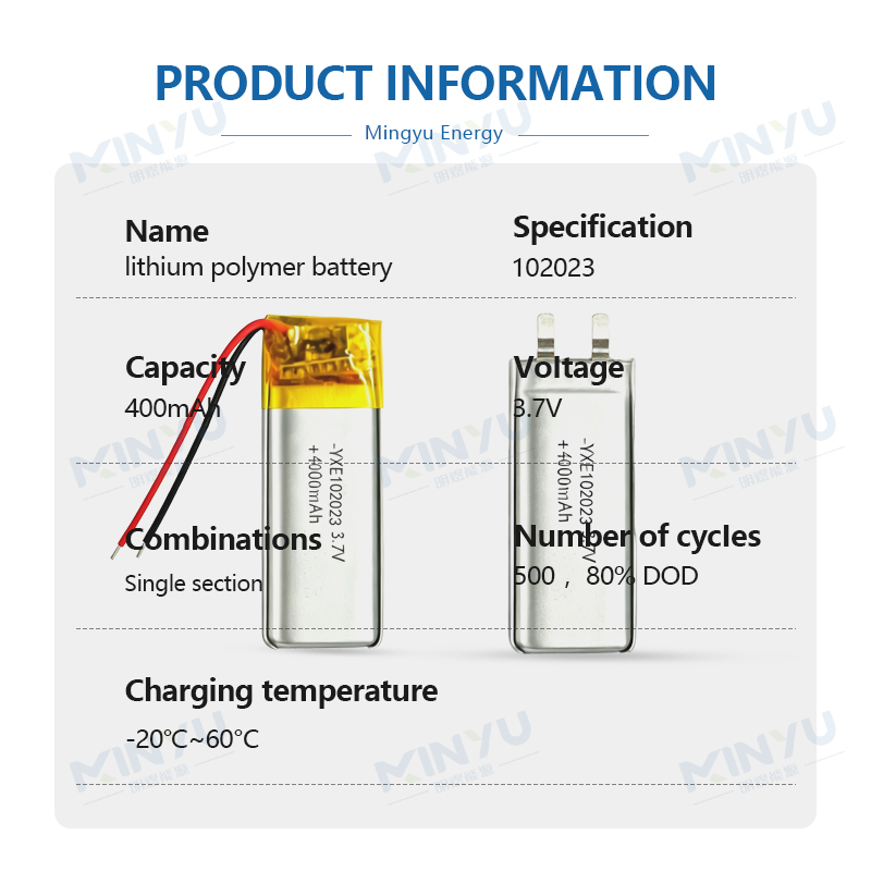 3.7 V Li-ion Battery 102023-400mah
