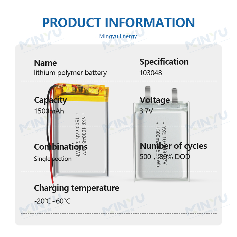 3.7 V Li-ion Battery 103048-1500mah