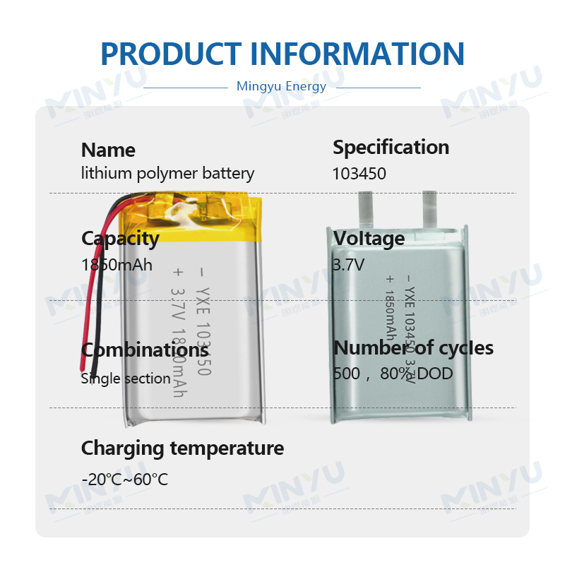 3.7 V Li-ion Battery 103450-1850mah