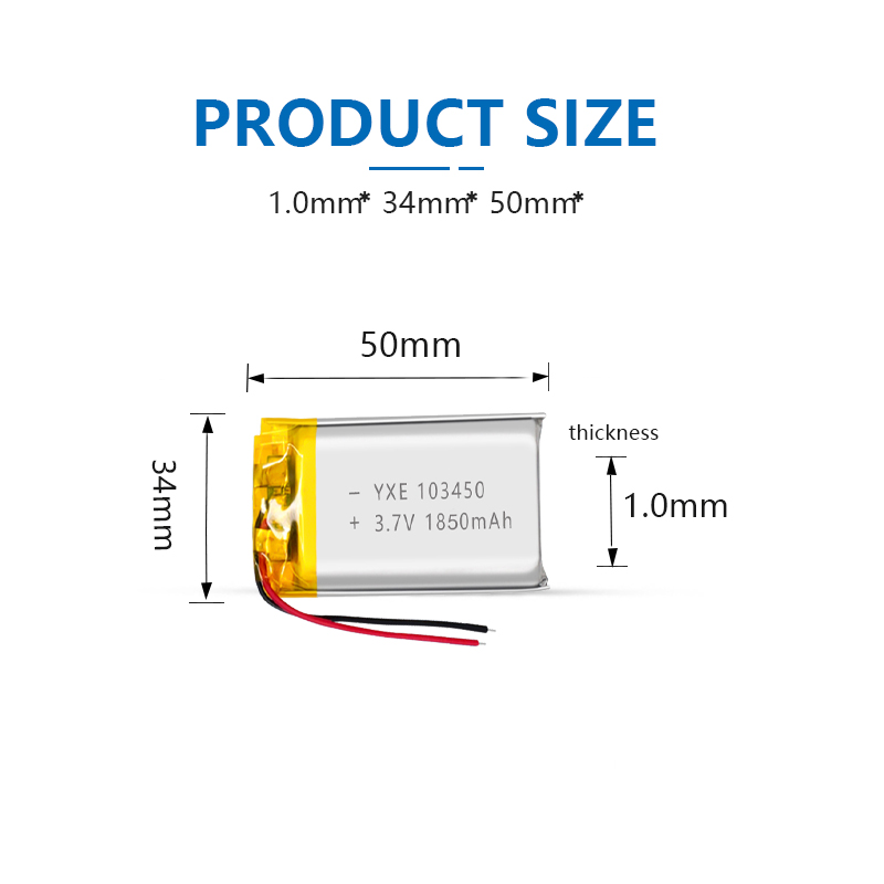3.7 V Li-ion Battery 103450-1850mah