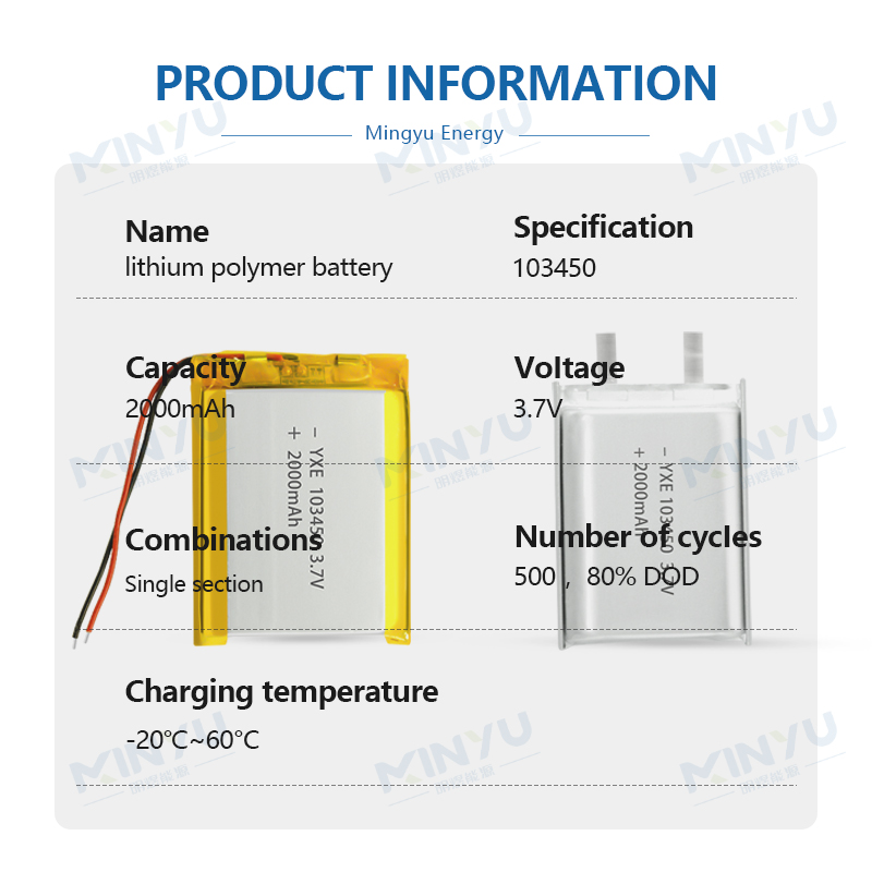 3.7 V Li-ion Battery 103450-2000mah
